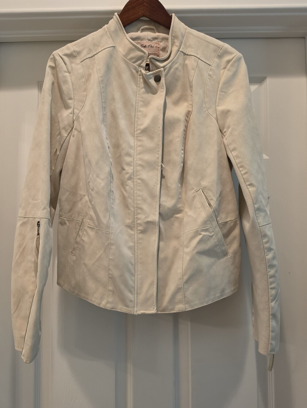 We The Free Free People Cream Faux Suede Moto Jacket Size Large